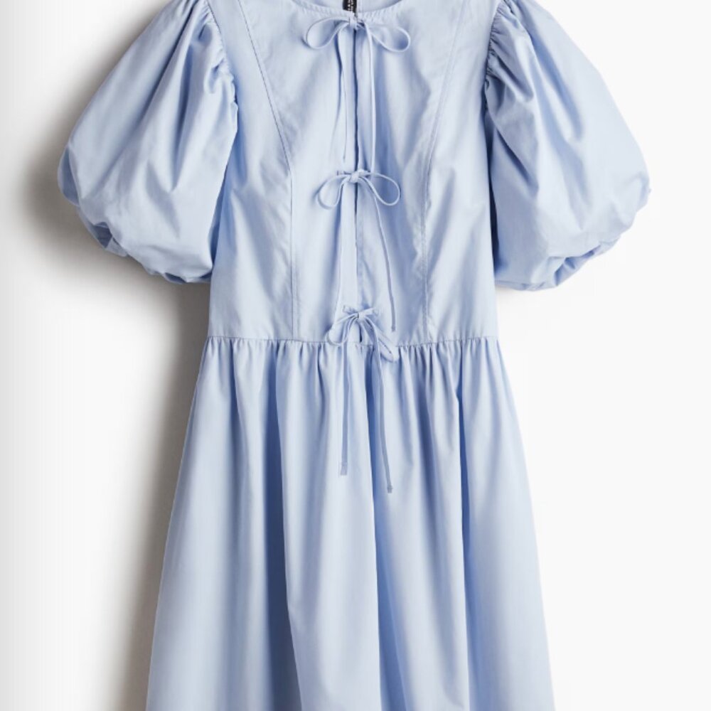 Tie-detail Puff-sleeved Dress